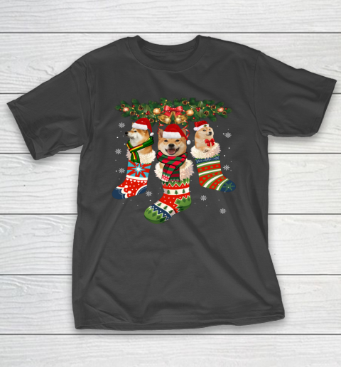 Three Shiba Inu In Sock Christmas Santa X mas Dog T-Shirt