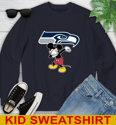 Seattle Seahawks NFL Football Dabbing Mickey Disney Sports Youth Sweatshirt 3