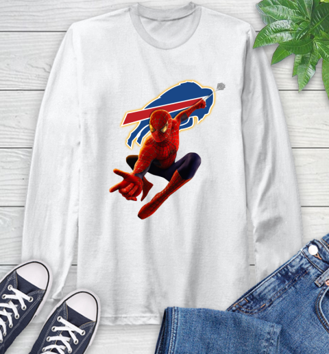 NFL Spider Man Avengers Endgame Football Buffalo Bills Long Sleeve T-Shirt