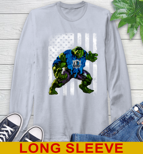 Dallas Mavericks Hulk Marvel Avengers NBA Basketball American Flag Long Sleeve T-Shirt 6