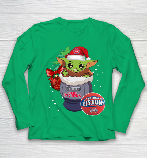 Detroit Pistons Christmas Baby Yoda Star Wars Funny Happy NBA Youth Long Sleeve 6