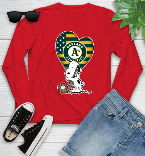 Oakland Athletics MLB Baseball The Peanuts Movie Adorable Snoopy Youth Long Sleeve 11