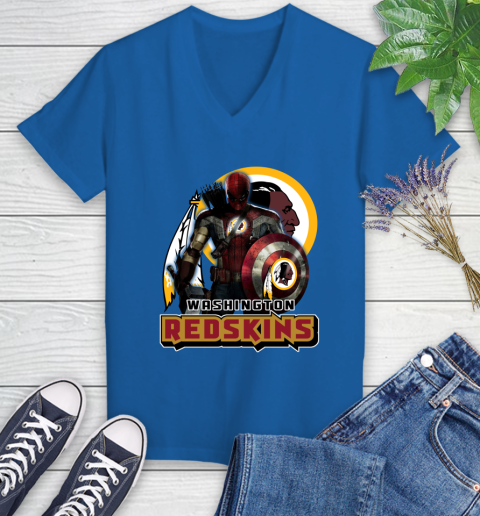 NFL Captain America Thor Spider Man Hawkeye Avengers Endgame Football Washington Redskins Women's V-Neck T-Shirt 10