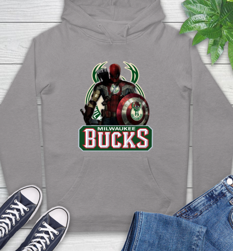 Milwaukee Bucks NBA Basketball Captain America Thor Spider Man Hawkeye Avengers Hoodie 6