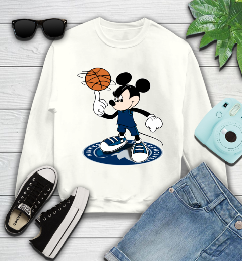 NBA Basketball Minnesota Timberwolves Cheerful Mickey Disney Shirt Youth Sweatshirt 2