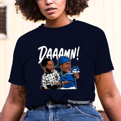Air Jordan 1 Game Royal 1 Matching Sneaker Tshirt Daaamn meme Blue and White Jordan Shirt