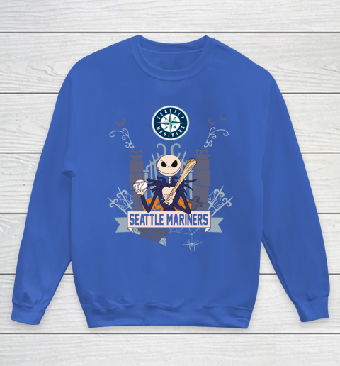MLB Seattle Mariners Baseball Jack Skellington Halloween Youth Sweatshirt 6