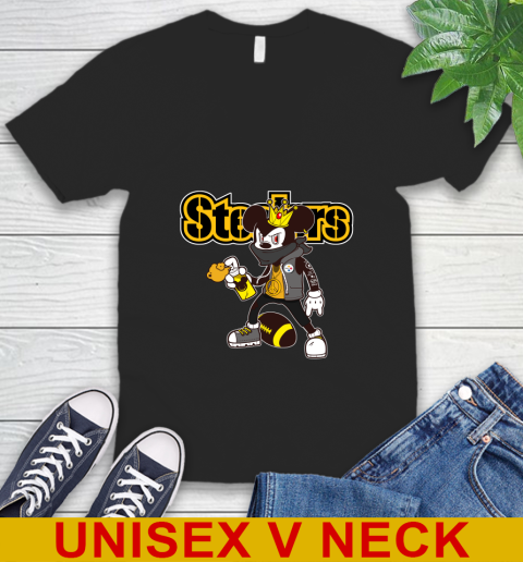 Pittsburgh Steelers NFL Football Mickey Peace Sign Sports V-Neck T-Shirt 2