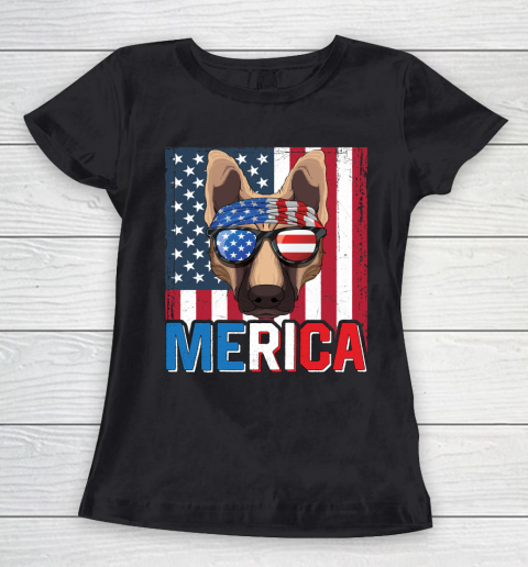 Independence Day German Shepherd Merica Flag 4th of July Dog American Puppy Women's T-Shirt
