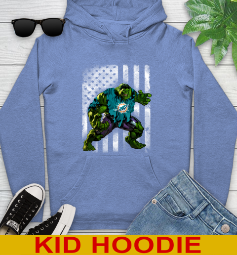 Miami Dolphins Hulk Marvel Avengers NFL Football American Flag Youth Hoodie 12