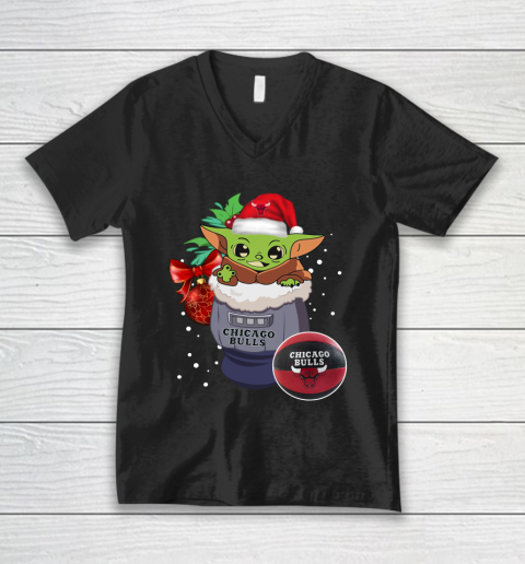 Chicago Bulls Christmas Baby Yoda Star Wars Funny Happy NBA V-Neck T-Shirt