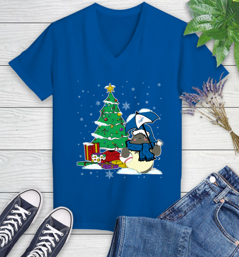 Los Angeles Dodgers MLB Baseball Cute Tonari No Totoro Christmas Sports Women's V-Neck T-Shirt 10