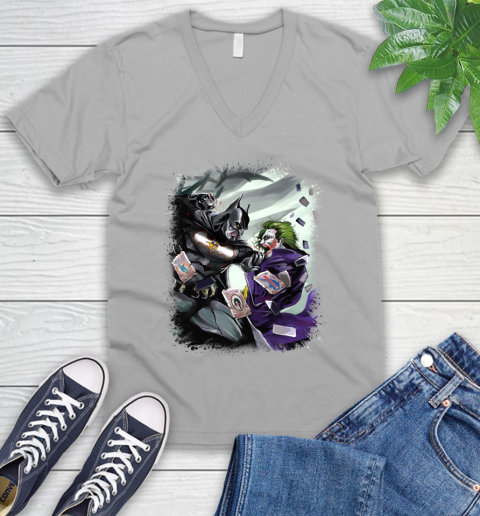 Minnesota Vikings NFL Football Batman Fighting Joker DC Comics V-Neck T-Shirt 4