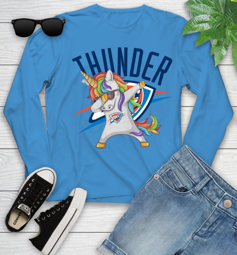 Oklahoma City Thunder NBA Basketball Funny Unicorn Dabbing Sports Youth Long Sleeve 7