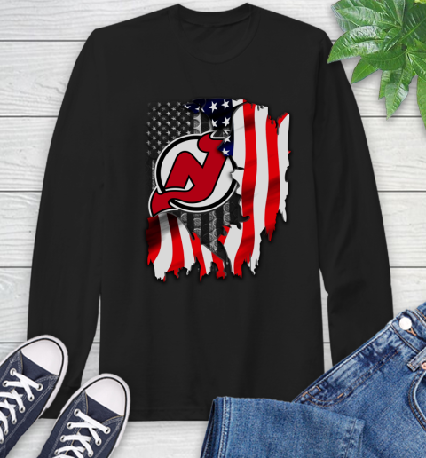 New Jersey Devils NHL Hockey American Flag Long Sleeve T-Shirt