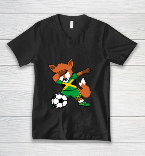 Dabbing Fox Jamaica Soccer Fans Jersey Jamaican Football Fan V-Neck T-Shirt