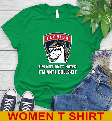 Florida Panthers NHL Hockey Unicorn I'm Not Anti Hater I'm Anti Bullshit Women's T-Shirt 6