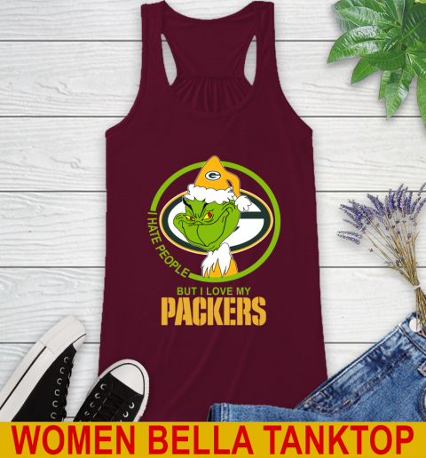 Green Bay Packers NFL Christmas Grinch I Hate People But I Love My Favorite Football Team Racerback Tank 3