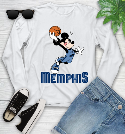 NBA Basketball Memphis Grizzlies Cheerful Mickey Mouse Shirt Youth Long Sleeve 2