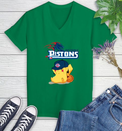 NBA Pikachu Basketball Sports Detroit Pistons Women's V-Neck T-Shirt 5