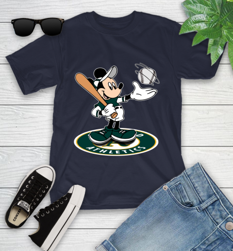 MLB Baseball Oakland Athletics Cheerful Mickey Disney Shirt Youth T-Shirt 3