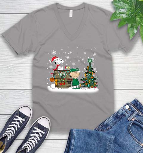 Boston Celtics NBA Basketball Christmas The Peanuts Movie Snoopy Championship V-Neck T-Shirt 3