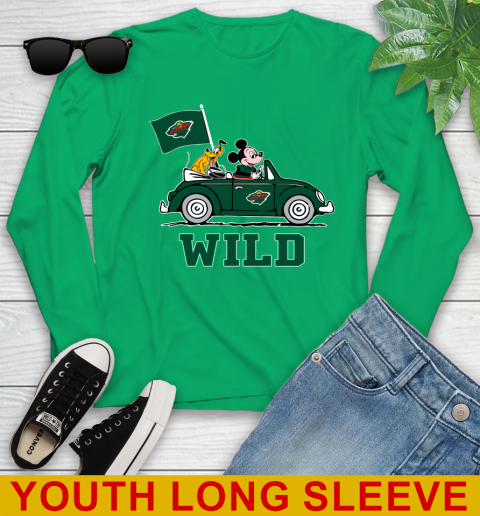 NHL Hockey Minnesota Wild Pluto Mickey Driving Disney Shirt Youth Long Sleeve 7