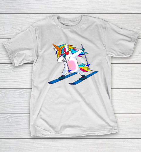 Skiing Unicorn Dabbing Funny Gift T-Shirt