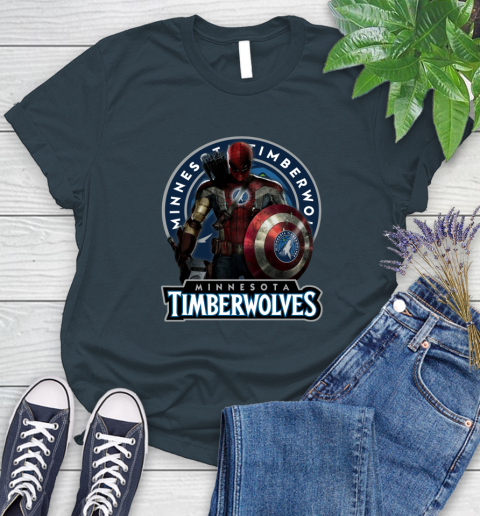 Minnesota Timberwolves NBA Basketball Captain America Thor Spider Man Hawkeye Avengers Women's T-Shirt 8
