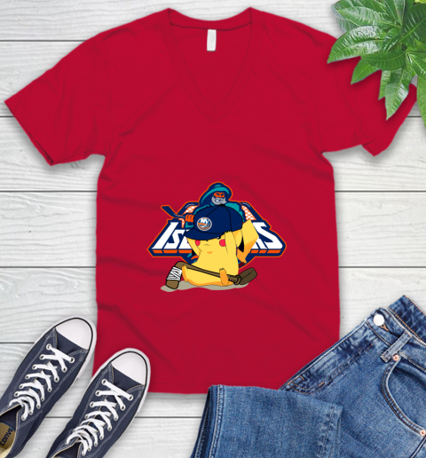 NHL Pikachu Hockey Sports New York Islanders V-Neck T-Shirt 7