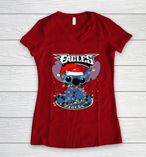 Philadelphia Eagles NFL Football noel stitch Christmas Women's V-Neck T-Shirt 6