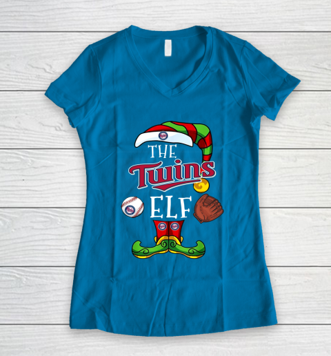 Minnesota Twins Christmas ELF Funny MLB Women's V-Neck T-Shirt 5