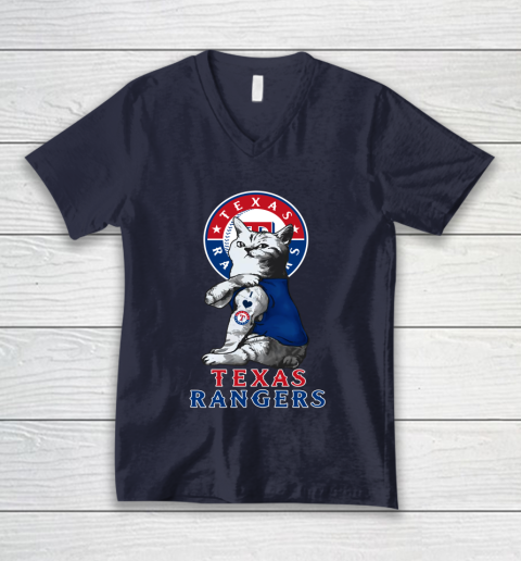 MLB Baseball My Cat Loves Texas Rangers V-Neck T-Shirt 2