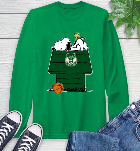 Milwaukee Bucks NBA Basketball Snoopy Woodstock The Peanuts Movie Long Sleeve T-Shirt 7