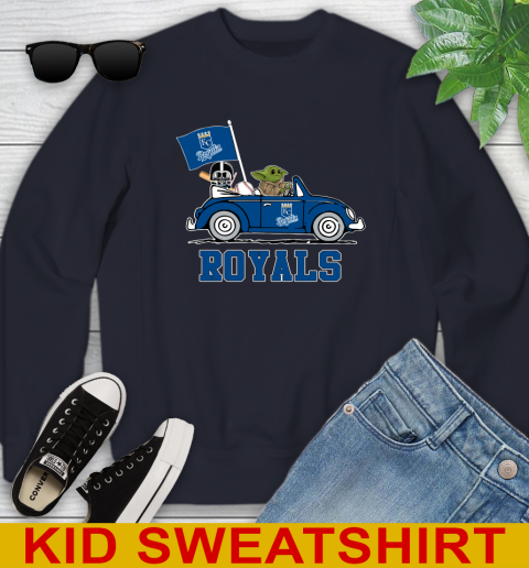 MLB Baseball Kansas City Royals Darth Vader Baby Yoda Driving Star Wars Shirt Youth Sweatshirt 3