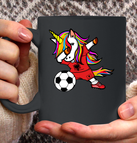 Dabbing Unicorn Albania Football Albanian Flag Soccer Ceramic Mug 11oz