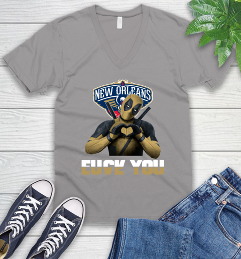 NBA New Orleans Pelicans Deadpool Love You Fuck You Basketball Sports V-Neck T-Shirt 3