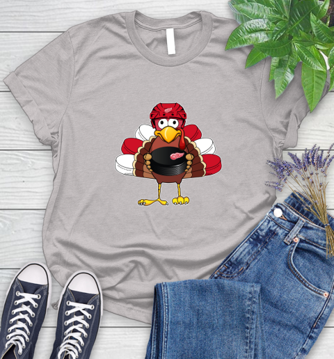 Detroit Red Wings Turkey Thanksgiving Day Women's T-Shirt 10