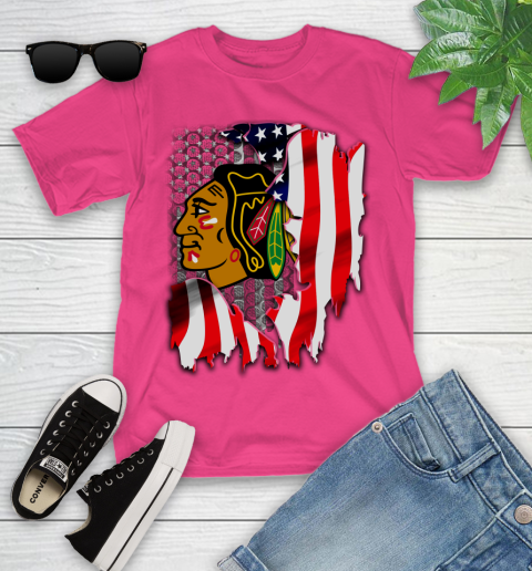 Chicago Blackhawks NHL Hockey American Flag Youth T-Shirt 11