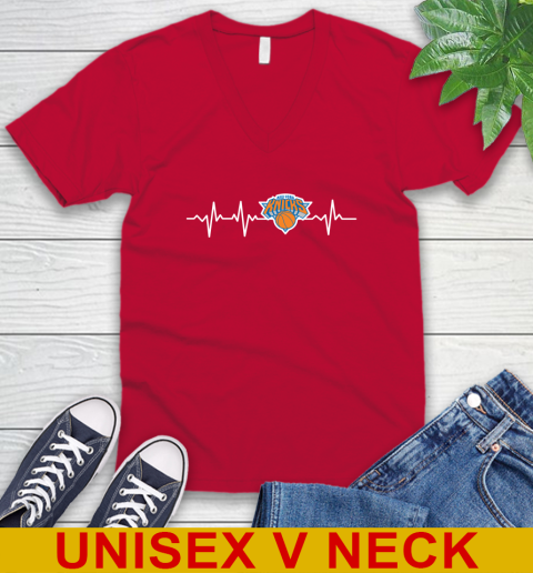 New York Knicks NBA Basketball Heart Beat Shirt V-Neck T-Shirt 6