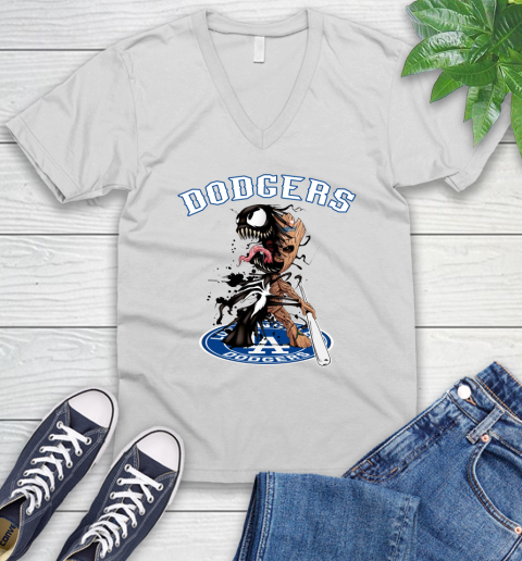 MLB Los Angeles Dodgers Baseball Venom Groot Guardians Of The Galaxy V-Neck T-Shirt