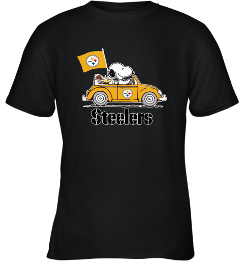Snoopy And Woodstock Ride The Pittsburg Steelers Car NFL Youth T-Shirt