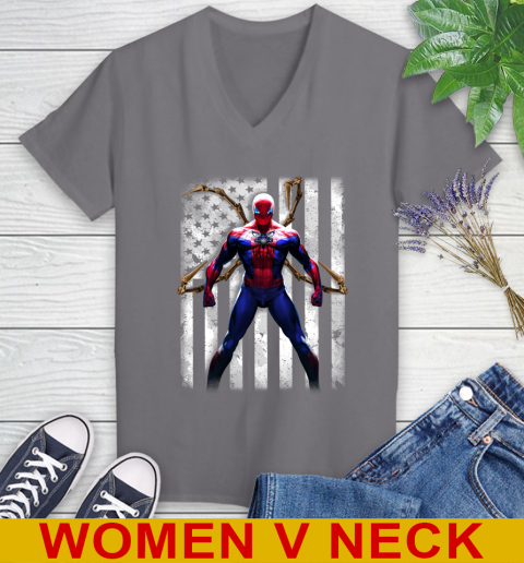 NBA Basketball Charlotte Hornets Spider Man Avengers Marvel American Flag Shirt Women's V-Neck T-Shirt 11