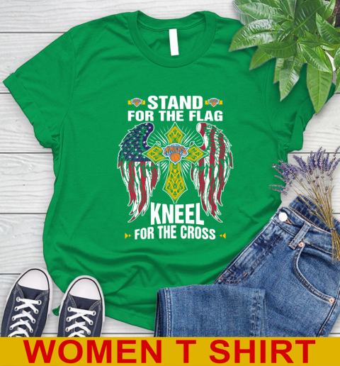 NBA Basketball New York Knicks Stand For Flag Kneel For The Cross Shirt Women's T-Shirt 7