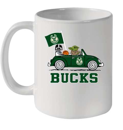 NBA Basketball Milwaukee Bucks Darth Vader Baby Yoda Driving Star Wars Shirt Ceramic Mug 11oz