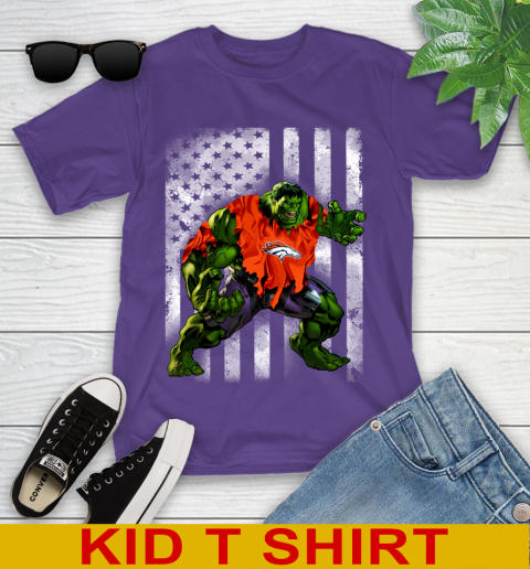 Denver Broncos Hulk Marvel Avengers NFL Football American Flag Youth T-Shirt 3
