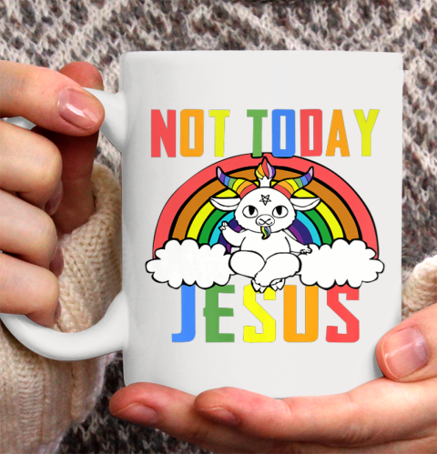 Unicorn Rainbow Not Today Jesus Premium Ceramic Mug 11oz 4