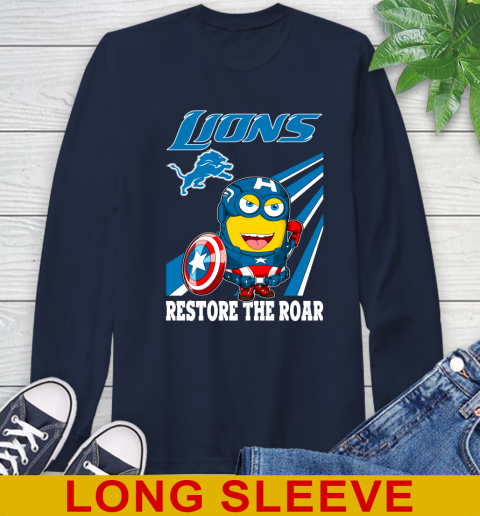 NFL Football Detroit Lions Captain America Marvel Avengers Minion Shirt Long Sleeve T-Shirt 3