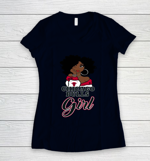 Chicago Bulls Girl NBA Women's V-Neck T-Shirt 3
