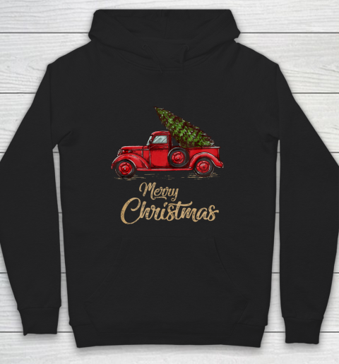 Funny Vintage Red Truck With Merry Christmas Tree Hoodie